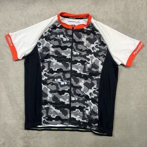 Nishiki Cycling Jersey XL Mens Camo Grey Black Orange Full Zip Short Sleeve